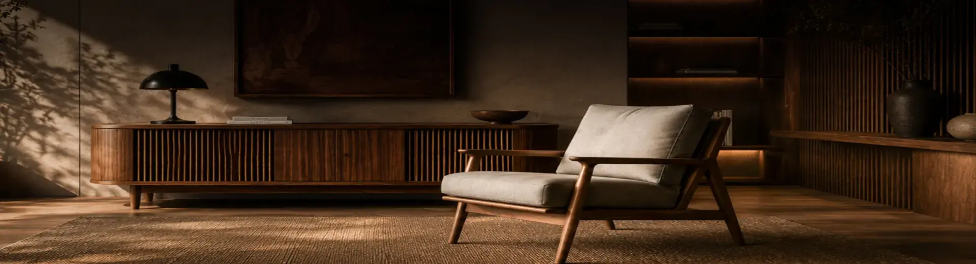 Handcrafted wooden armchair in a warm living space